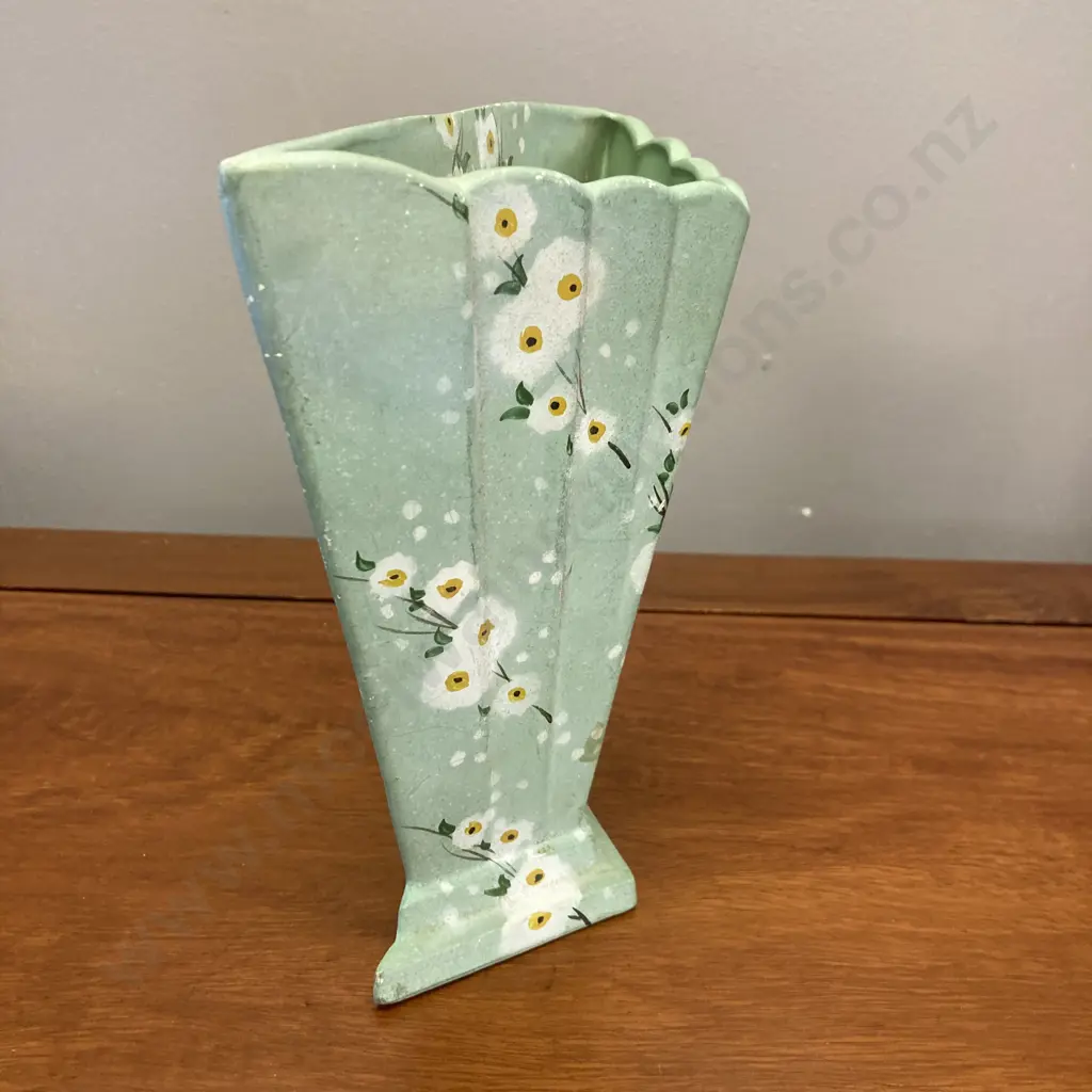Art Deco Handpainted Wall Pocket Vase, Impressed made In England. 19 x 19cm (As Found) Image 1++